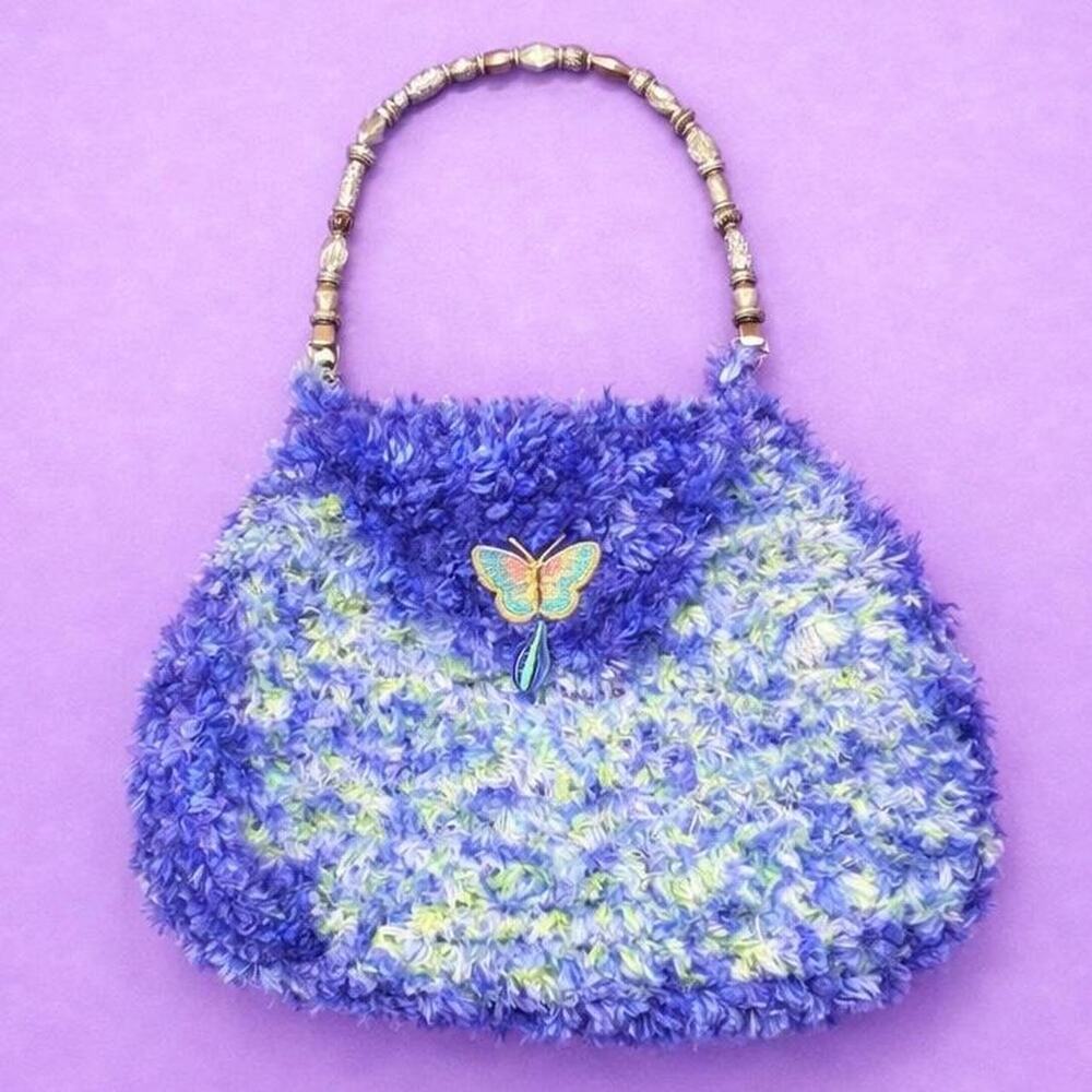 Blue and yellow fuzzy purse